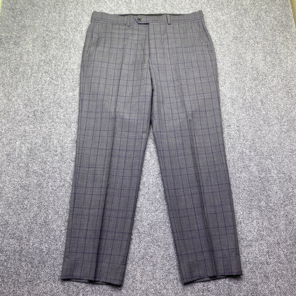 Lauren Ralph Lauren Mens 40R Suit 2 Piece Grey Purple Plaid Double Breasted 34W - Picture 4 of 16